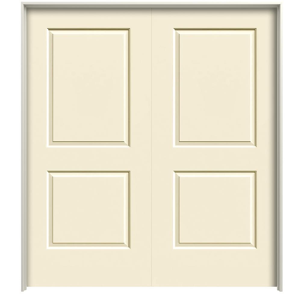 RELIABILT LO1001602 48-in x 80-in Cream-n-Sugar Hollow core 2-panel square Reversible/Universal Smooth Prefinished Molded composite Flat Jamb Double Prehung Interior Door