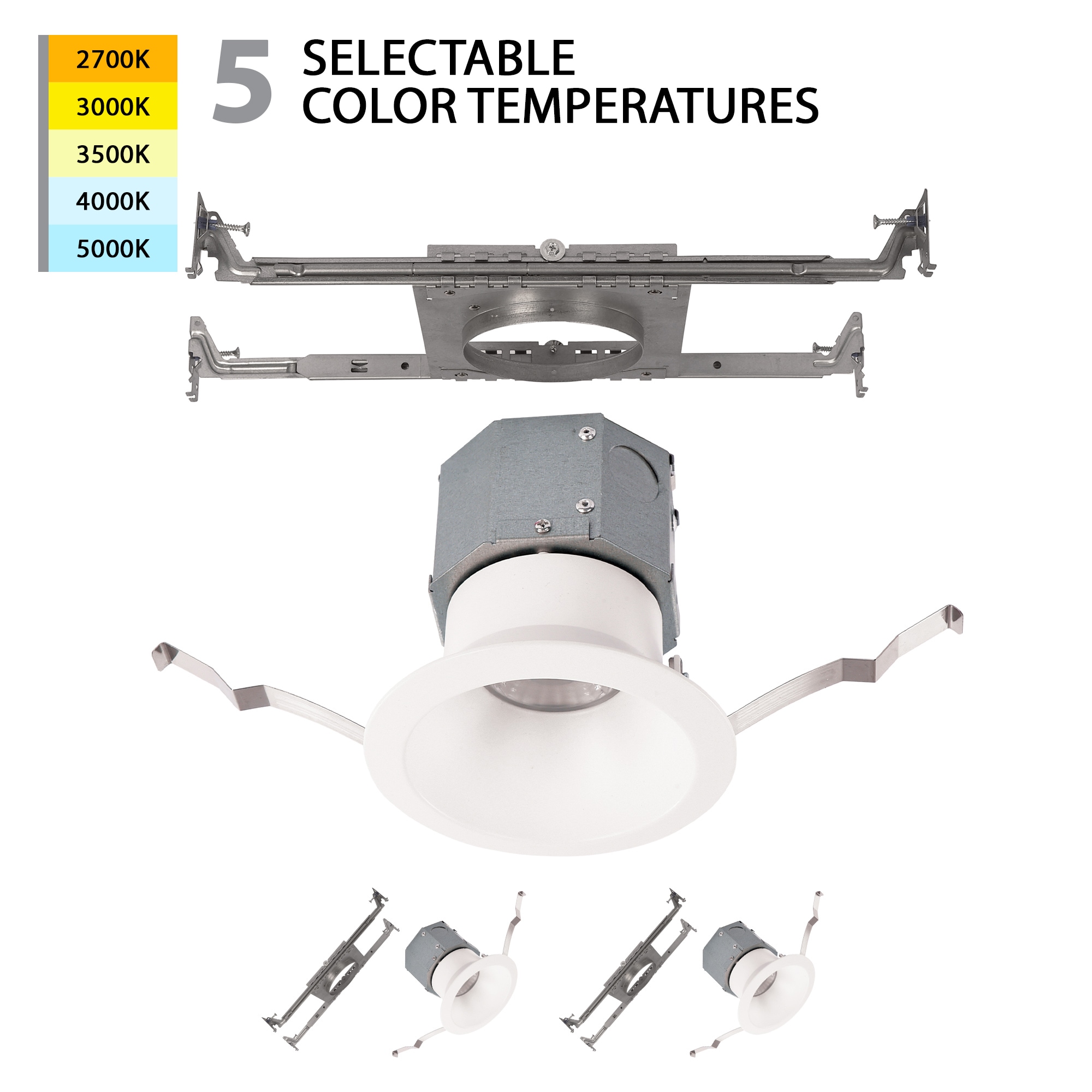 WAC Lighting R4DRDN-F9CS-WT-2 Pop-in White 1080 -Lumens Switchable Round Dimmable LED Canless Damp rated Recessed Downlight