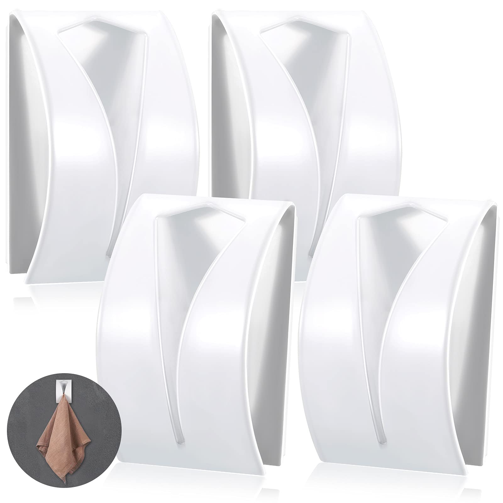 CYIKE  4 Pcs Self Adhesive Towel Hook Holder Grabber Stainless Steel Kitchen Dish Towel Hook Wall Mount Non Drilling Hangers Rack Hand Tea