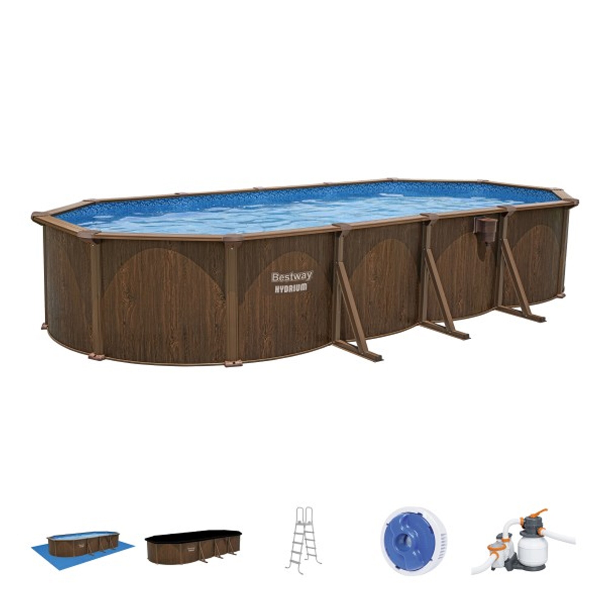 Bestway 24-Feet x 12-Feet x 52-Inches Steel wall panels Oval Above-Ground Pool with Filter Pump with Ground Cloth with Pool Cover with Ladder