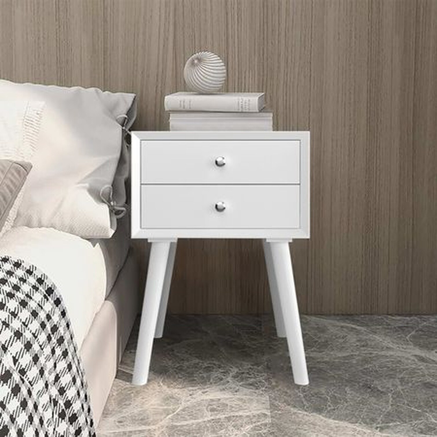 chillscreamni Bedside Nightstand with Two Drawers in Clean White Modern ...