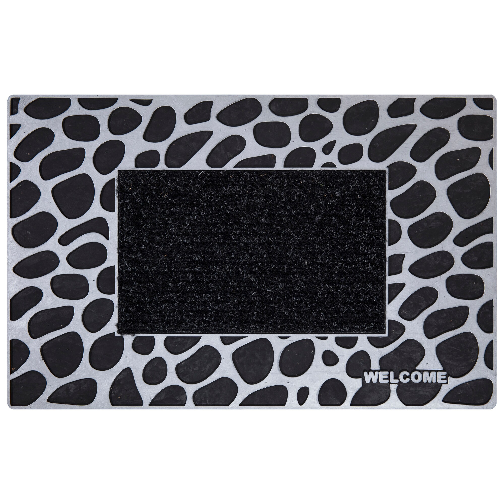 Ottomanson RD7013-18X28 2-ft x 3-ft Silver Rubber Rectangular Indoor or outdoor Decorative Welcome Door mat