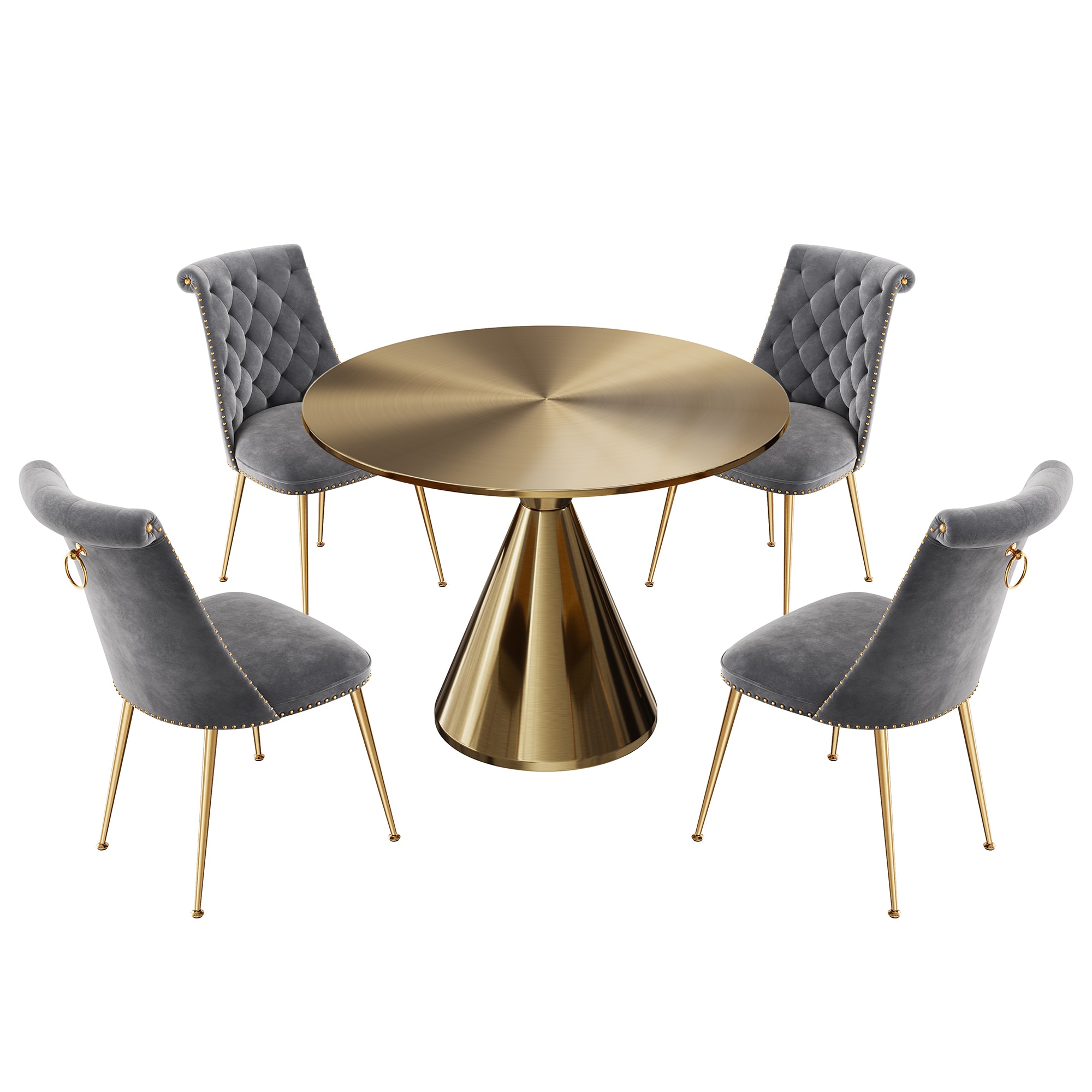 Clihome CL-RBT1-BBG703GY Gray Chair/Gold Table Contemporary/Modern Dining Room Set with Round Table ( Seats 4 )