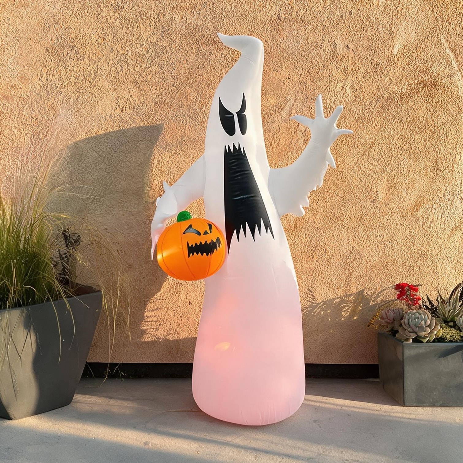 BBabe Halloween combining 5.9 ft and White Polyester with Water-Resistant Design and Built-in LEDs white finish blow-up ghost decor