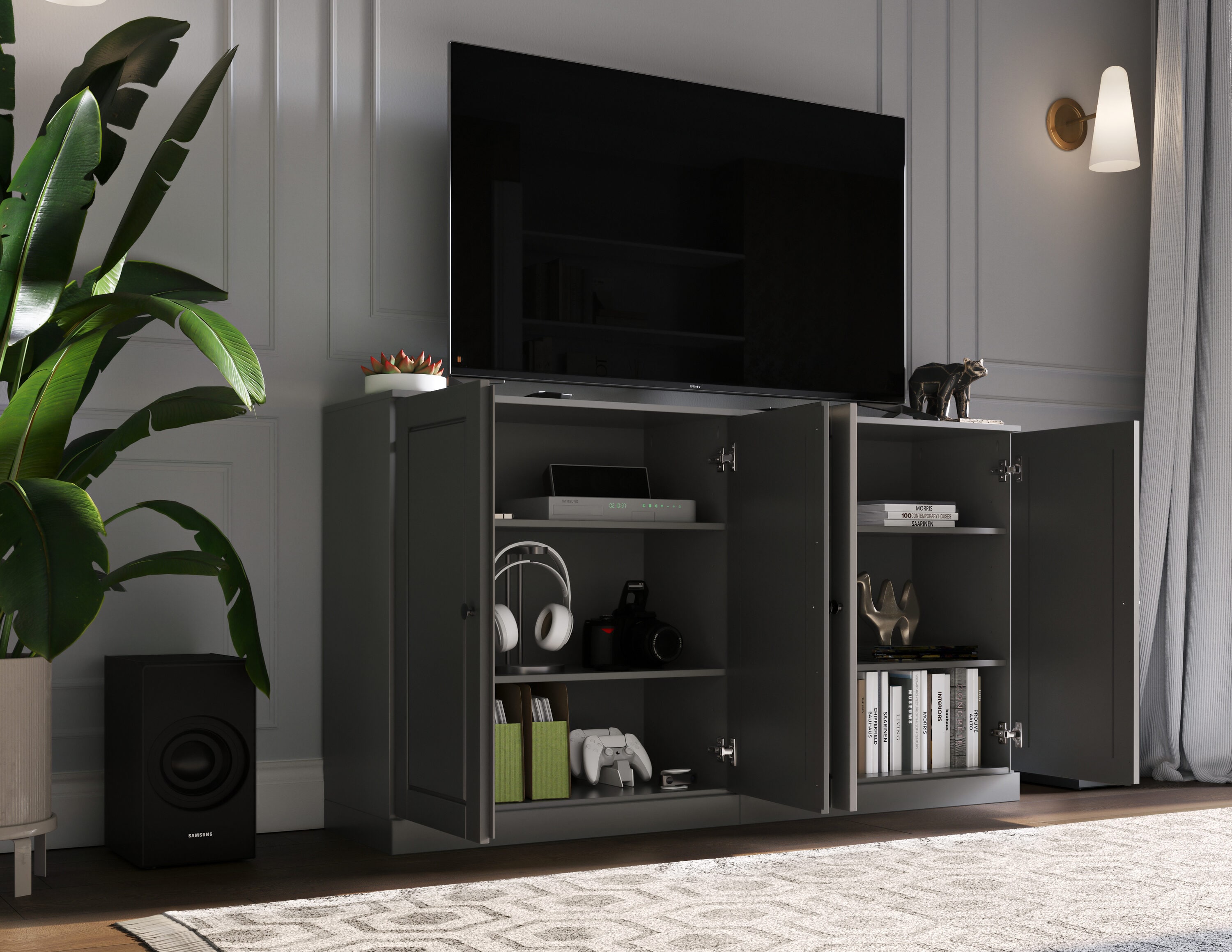 Palace Imports Solid Wood Modular TV Stand with Raised Panel Doors for ...