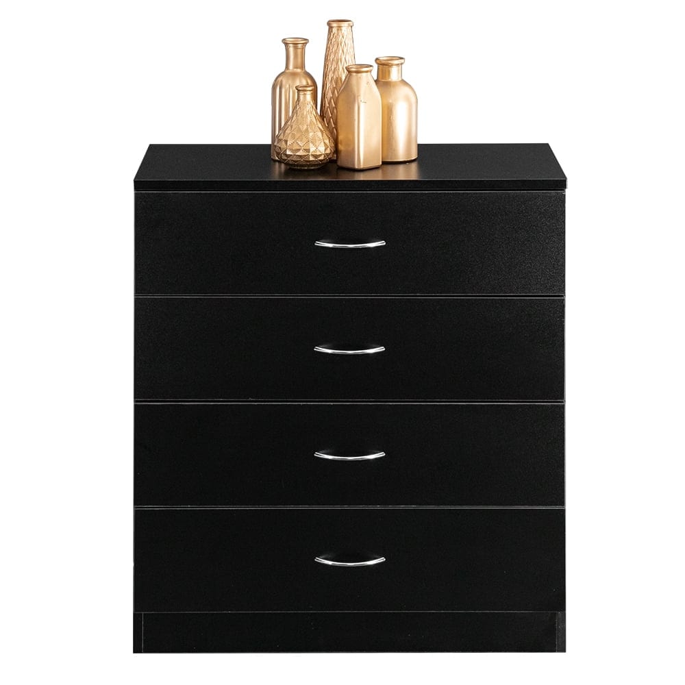 VEELIKE 53287540-SYZN Modern Simple 4 Drawers Table Nightstand Dresser Space Saving Storage Black