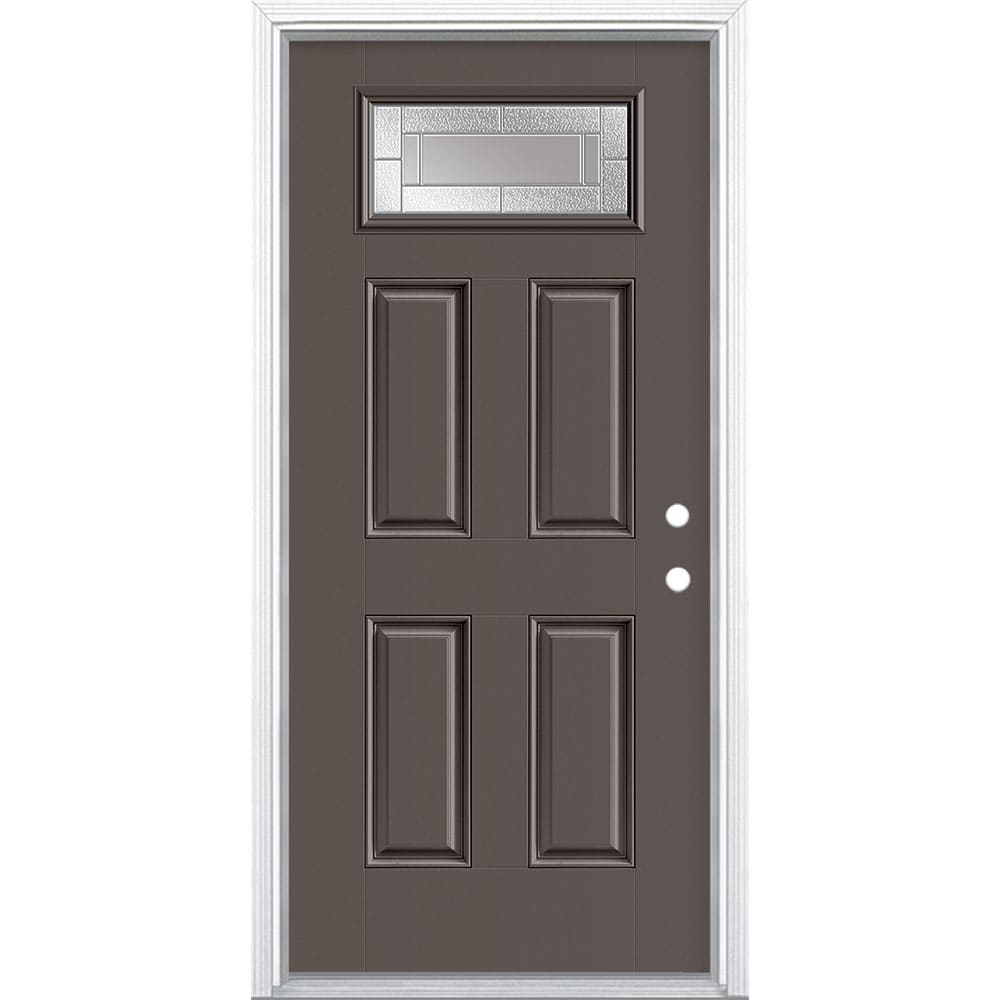 Masonite 3420029 Focus 36-in x 80-in x 4-9/16-in Fiberglass 1/4 lite Left-hand inswing Timber Gray Painted Prehung Front Door with Brickmould Insulating core
