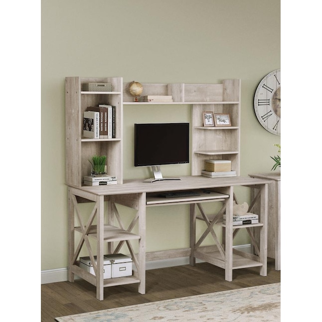 Gray Rustic Writing Desk Hutch Included, Pull Out Console Table With Hutch