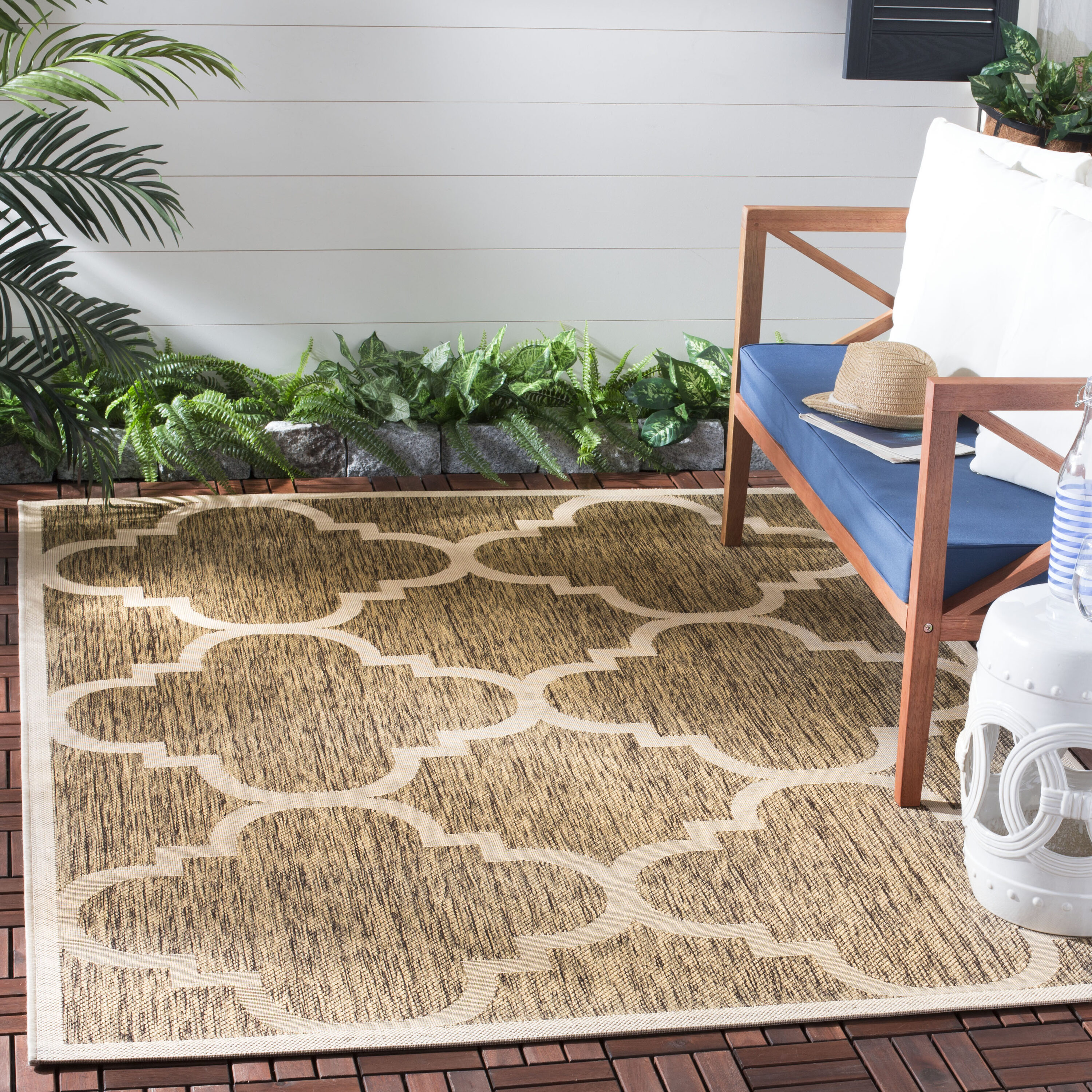 Safavieh CY6243-242-5SQ Courtyard Lihue 5 x 5 (ft) Loomed Polypropylene Brown Square Indoor/Outdoor Geometric Coastal Area rug