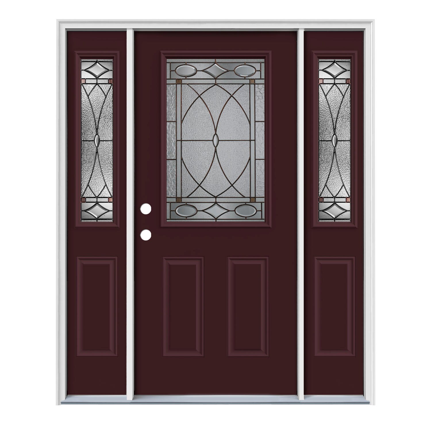 JELD-WEN LOWOLJW167000814 Hutton 64-in x 80-in Steel Half Lite Right-Hand Inswing Currant Painted Prehung Single Front Door with Sidelights with Brickmould Insulating Core
