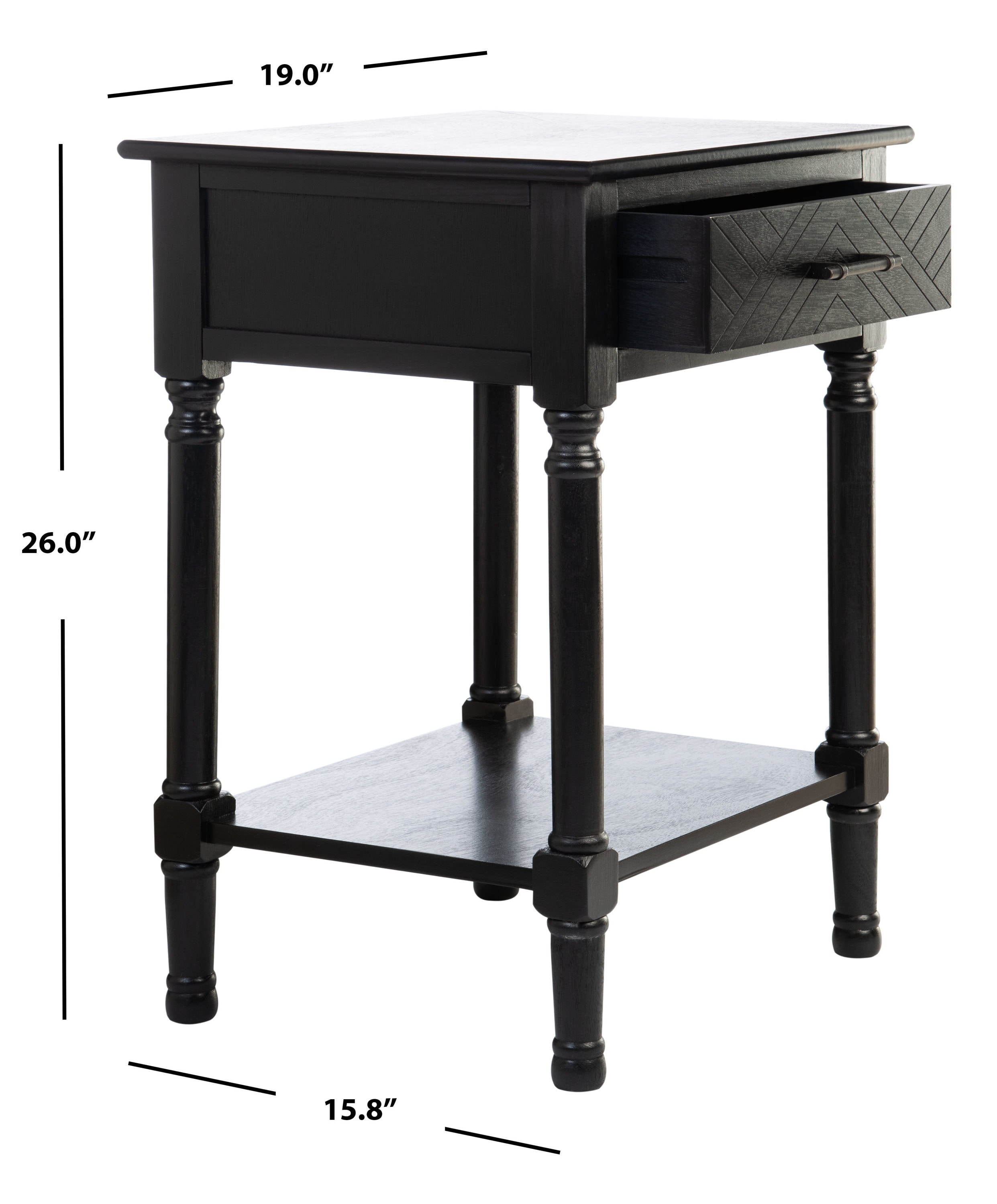 Peyton Black Wood Rectangular Storage End Table with Herringbone Pattern