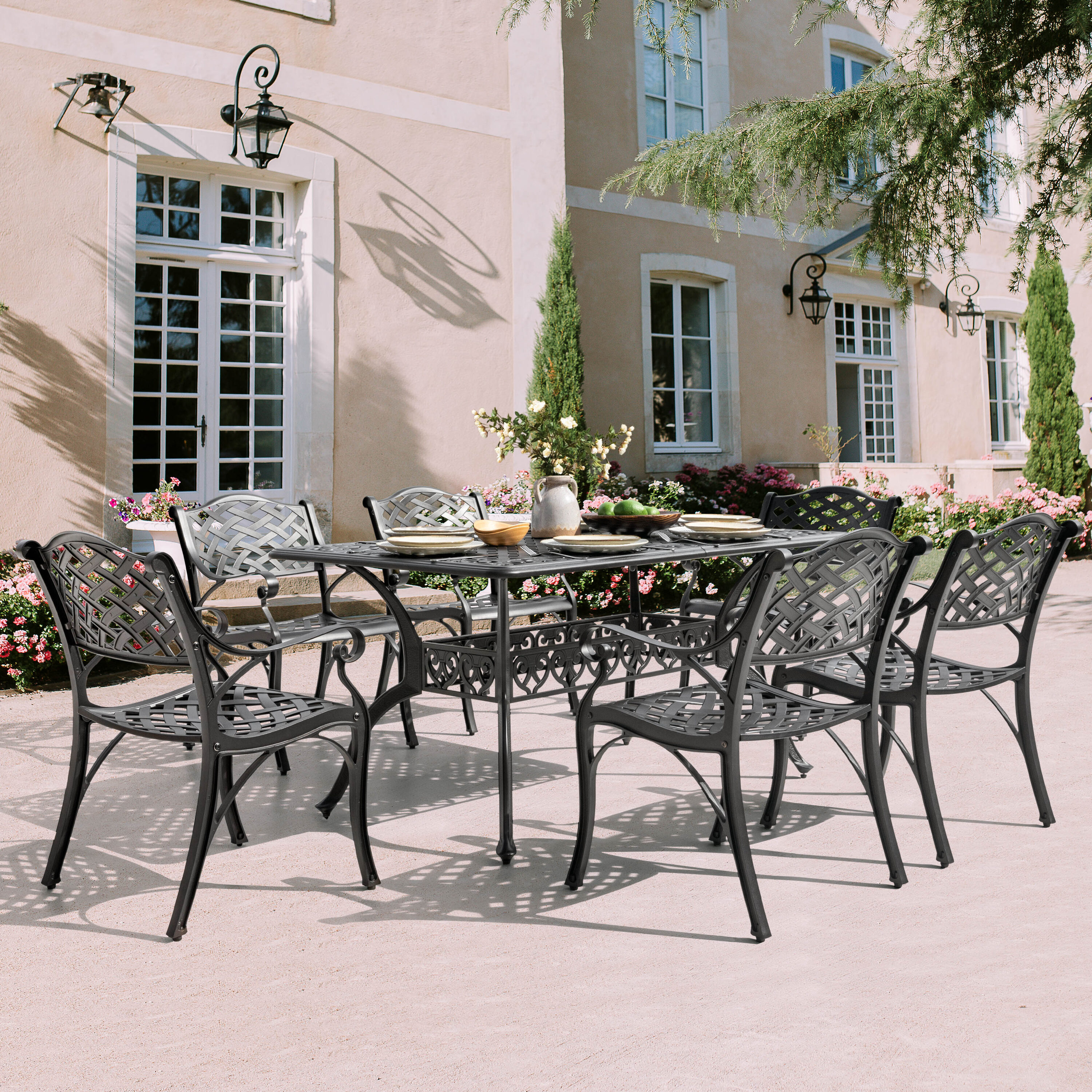 Black and Gold Speckled Cast Aluminum 6-Person Patio Dining Set