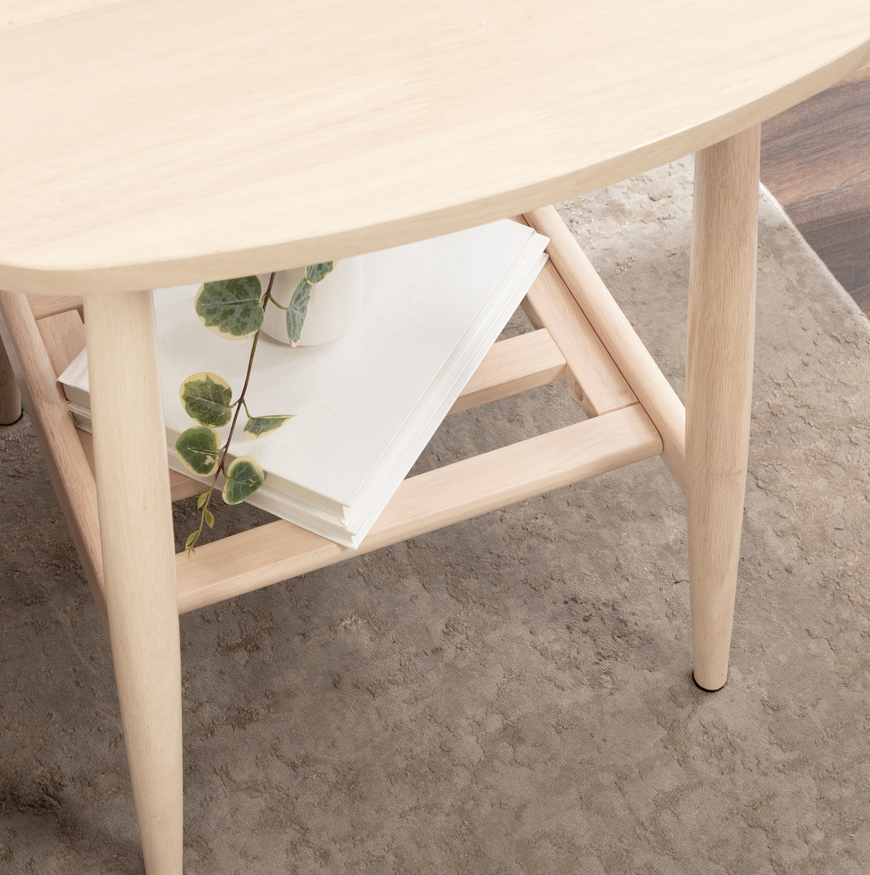 Natural Light Wood Rectangular Side Table with Storage Shelf