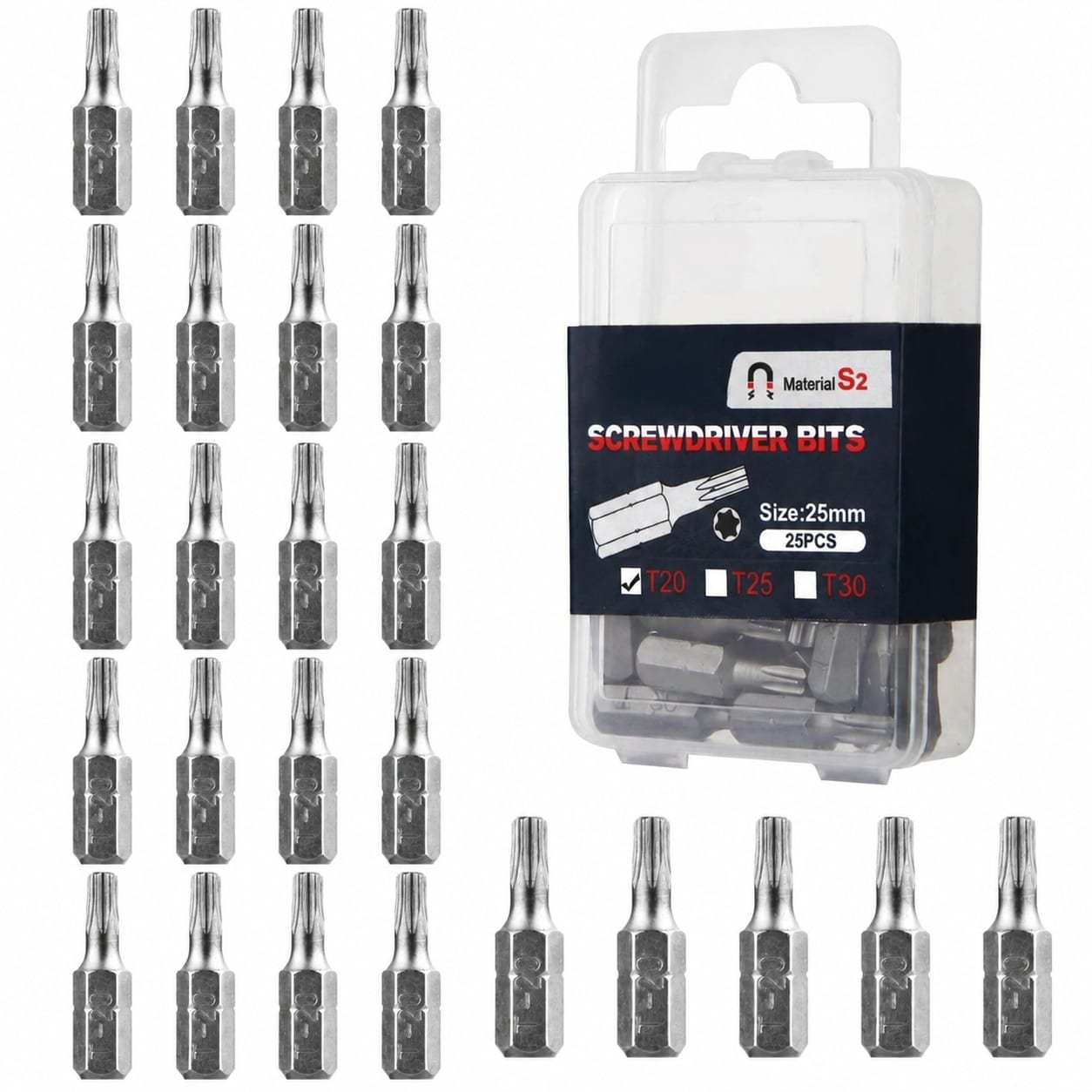 Linder Group Inc Torx T20 screwdriver bit set 1 quarter inch hex shank 25mm length fits all drill drivers and screwdrivers made of chrome vanadium steel 25 pack #L3GJ3YIB