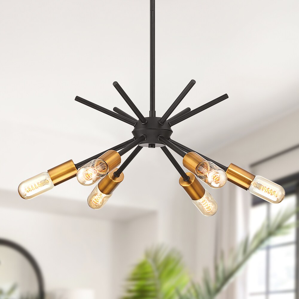 True Fine Trident 6-Light Black/Gold Mid-century Dry Rated Chandelier ...