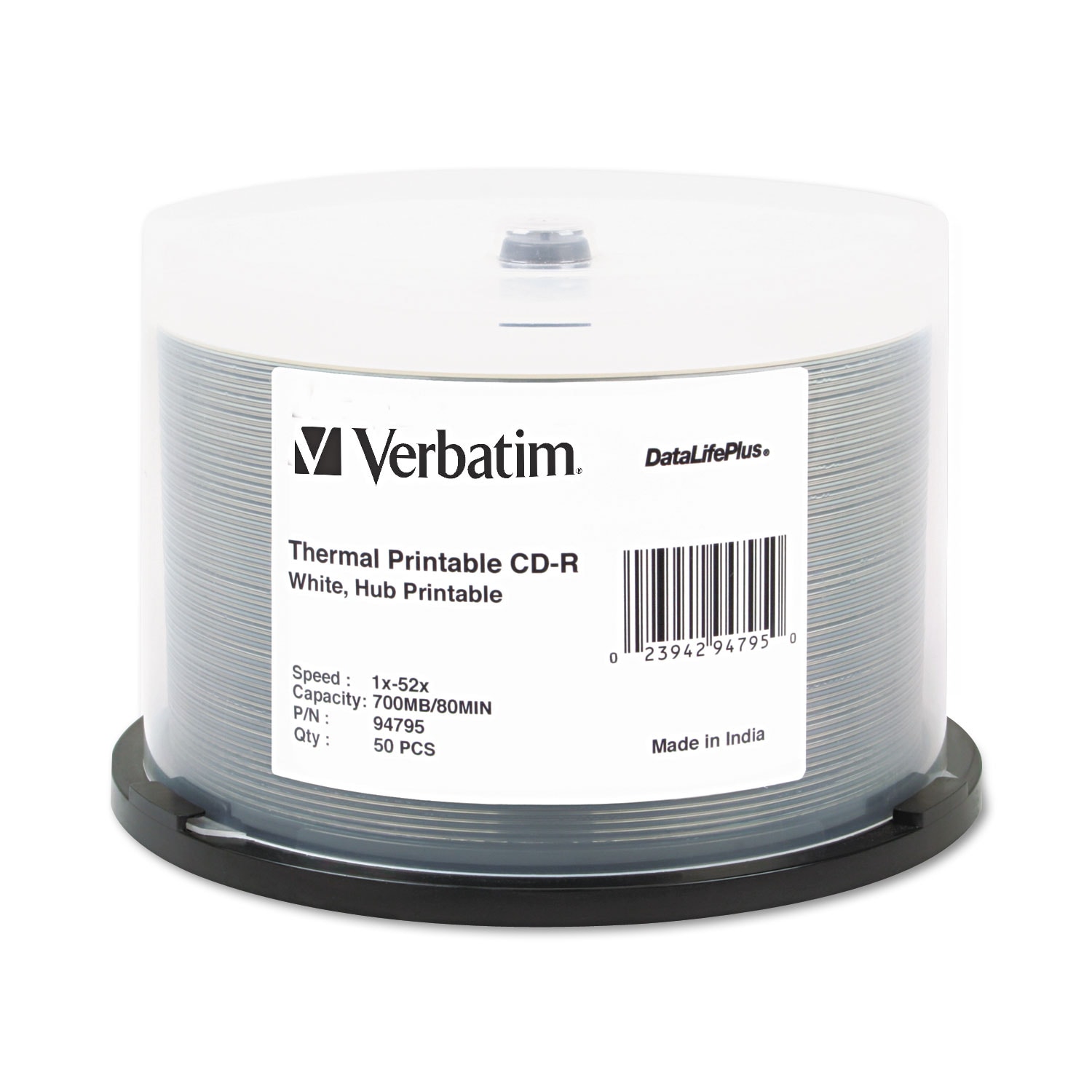 Verbatim Cd R Datalifeplus Printable Recordable Disc 700 Mb/80 Min 52x Spindle White 50/pack