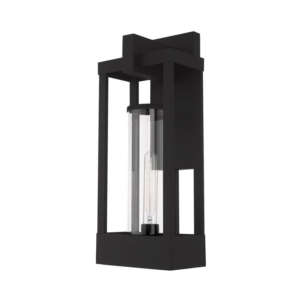 Black Solid Brass Outdoor Wall Lantern with Clear Glass Shade