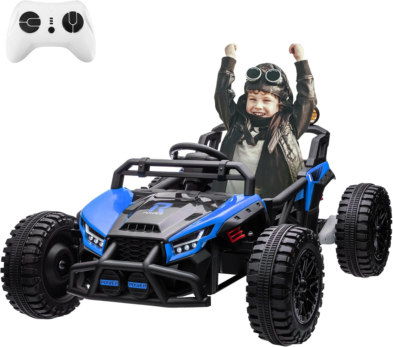 Qeetex LHF-TC-WQ591144 24V Electric Car for Kids 3-8 with Remote Control Battery Powered Ride On Truck Kids Electric Toy Car with LED Lights Bluetooth MP3 4 Wheeler Vehicle for Toddlers to Drive Blue
