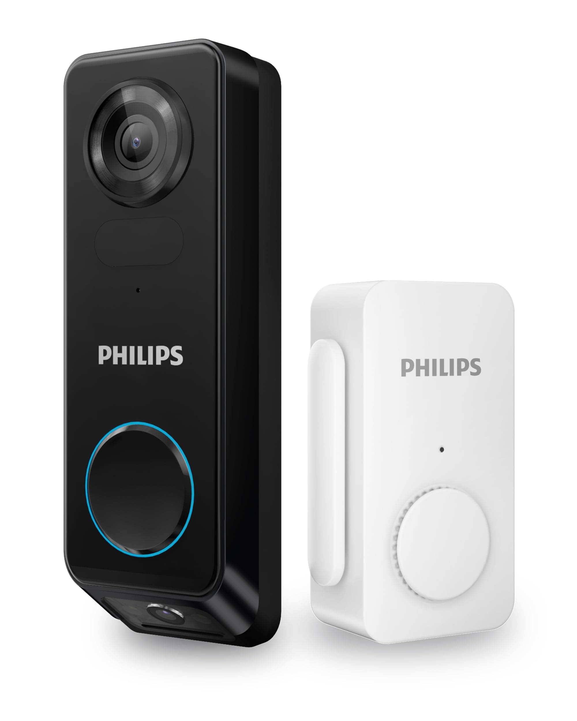 Philips Dual Camera Video Doorbell Wireless 2K with HDR Security Camera Wi-Fi Video Doorbell with Chime No Monthly Fees Compatible with Alexa Google Assistant Battery/Wired Powered #DDA270X-2TXS
