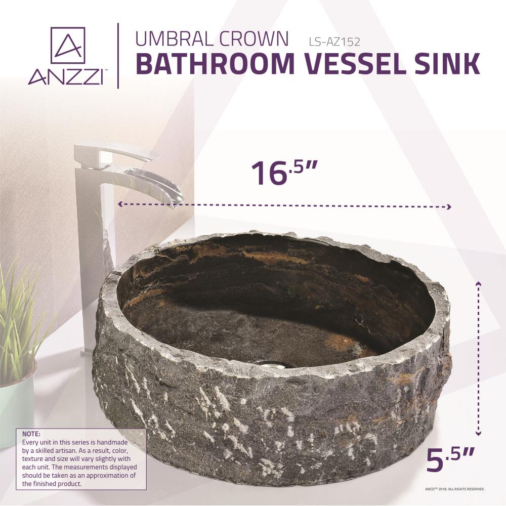 ANZZI Umbral Crown Blue Stone Vessel Round Modern Bathroom Sink (16.5 ...