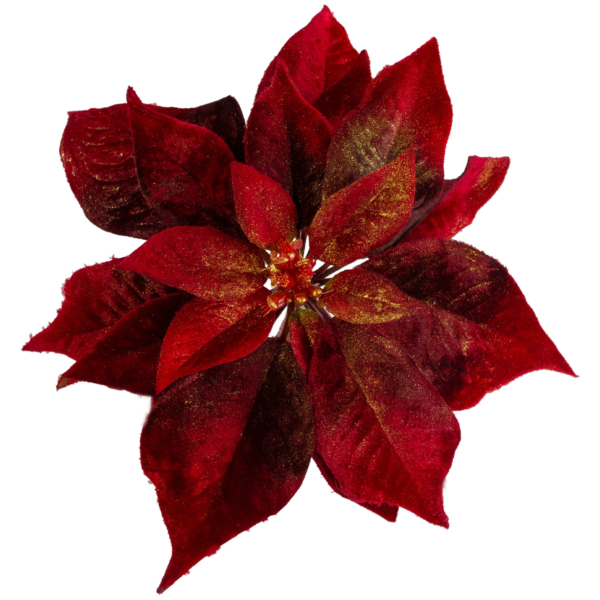 Artificial Holiday Flower Poinsettia Clip On Christmas Ornaments 6 Pack, 7 in 