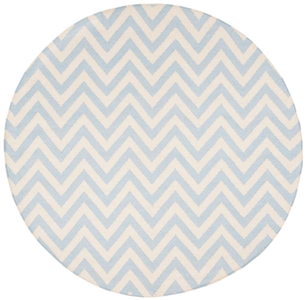 Safavieh DHU557B-6R Dhurries Farrah 6 x 6 (ft) Wool Blue/Ivory Round Indoor Chevron Coastal Area rug