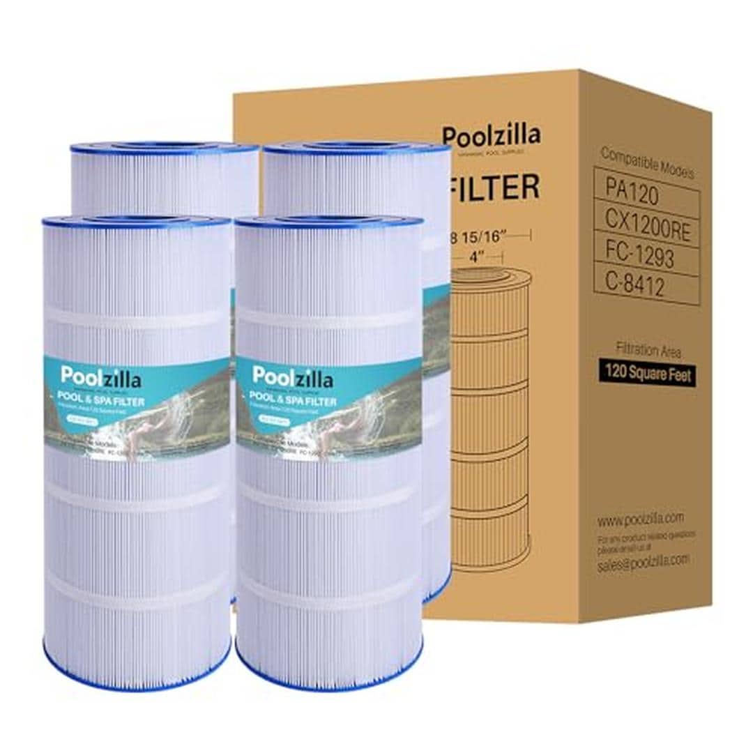 Poolzilla PZ-PLF120A-4PC 4 Pack Replacement Pool Filter Cartridge Compatible with PA120 CX1200RE C1200 Unicel C 8412 Filbur FC 1293 Waterway Clearwater II Pro Clean 125 817 0125N