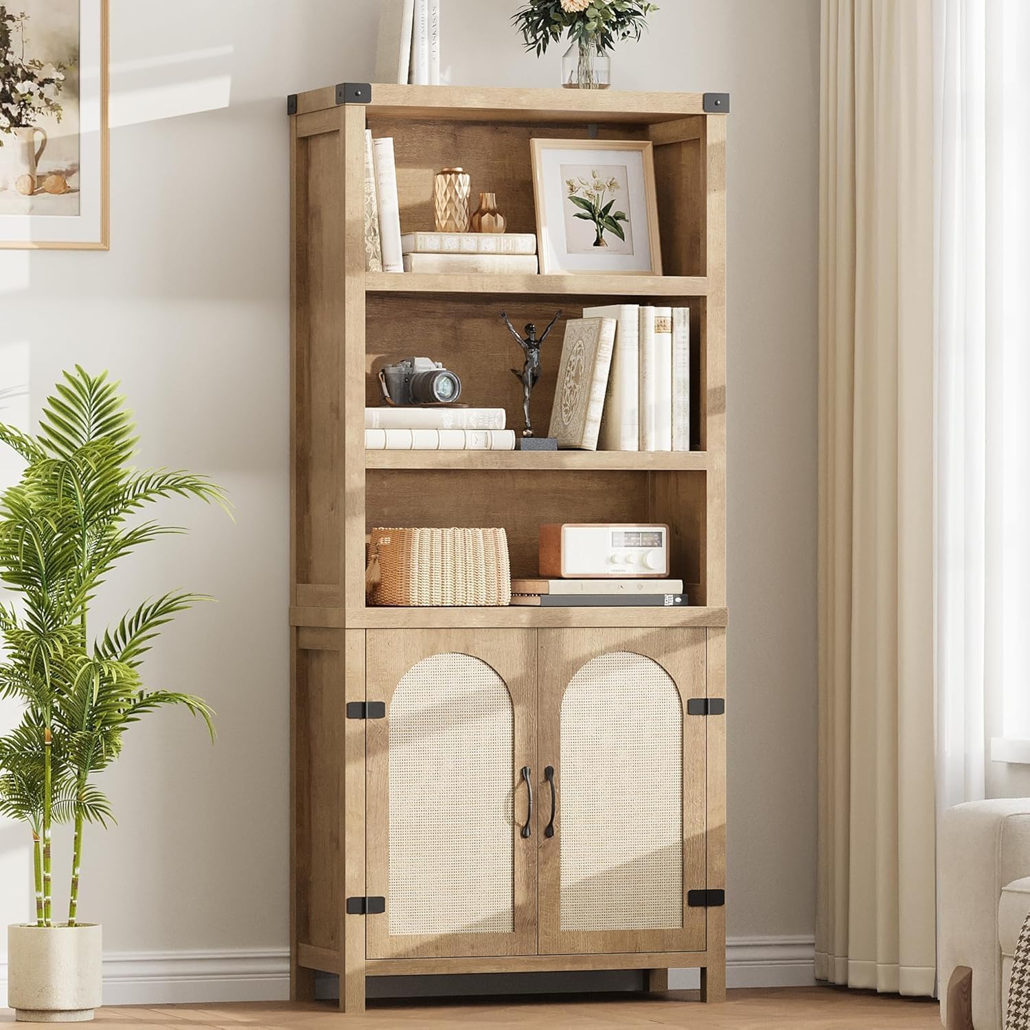 Qeetex Three Tiers of Open Storage Floor Standing Display Shelves Bookcases
