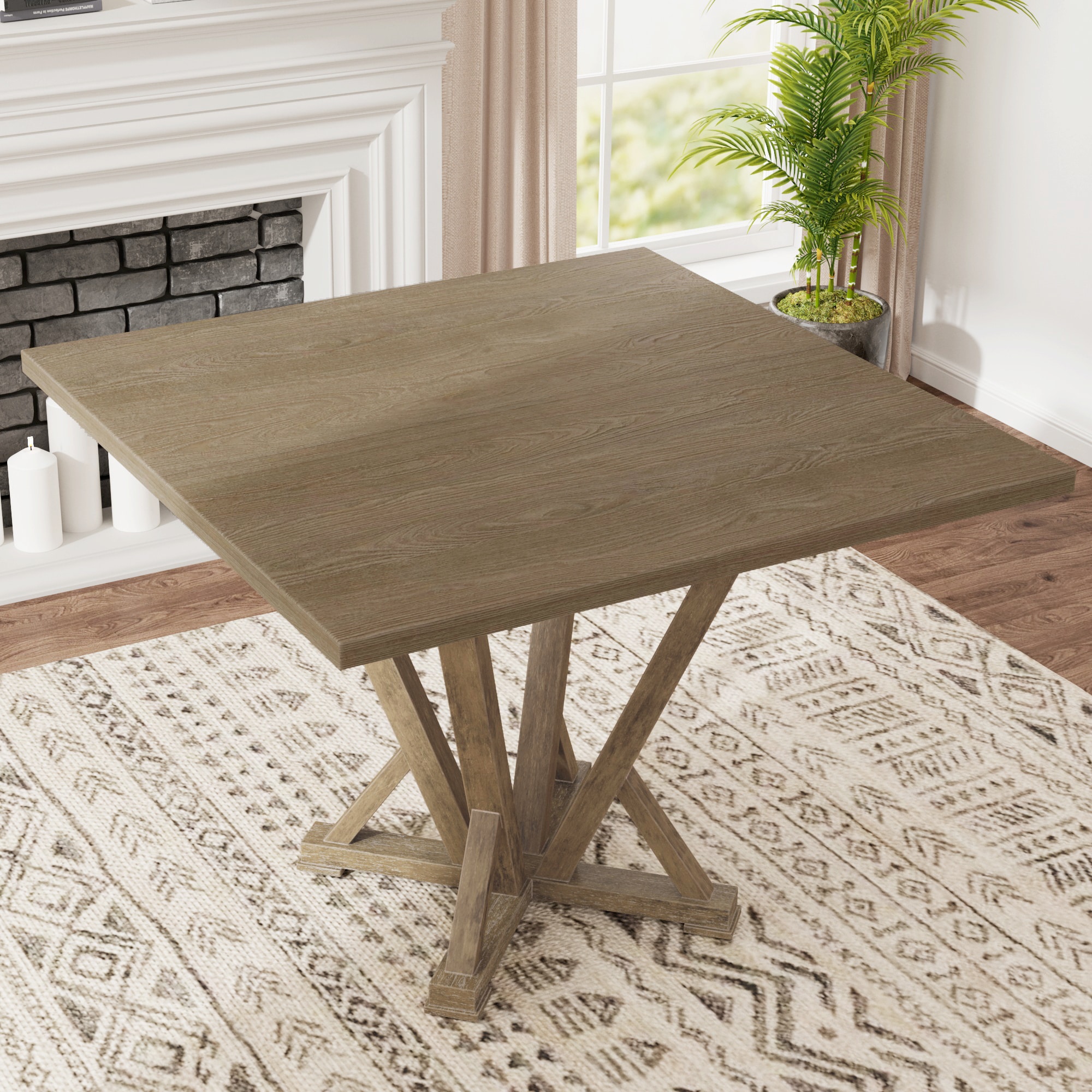 LOVMOR Modern Farmhouse Square Counter Table Solid Wood Rubberwood Antique 4 Seaters