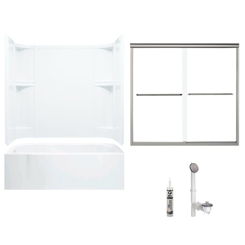 Sterling 7124L-5405NC-0 Accord 30-in W x 60-in L x 72-in H White 5 -Piece Bathtub Shower Combination Kit (Left Drain) with Tub/Wall/Door Included Drain Included
