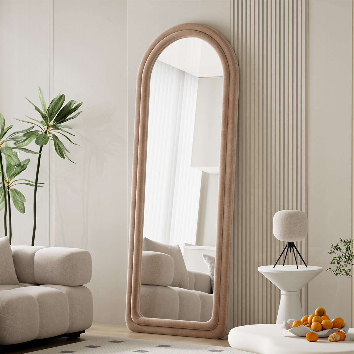 BEAUTYPEAK LS-RBGXRE-2463-BR 24-Inches W x 63.0-Inches H Arch Brown Framed Full Length Floor Mirror