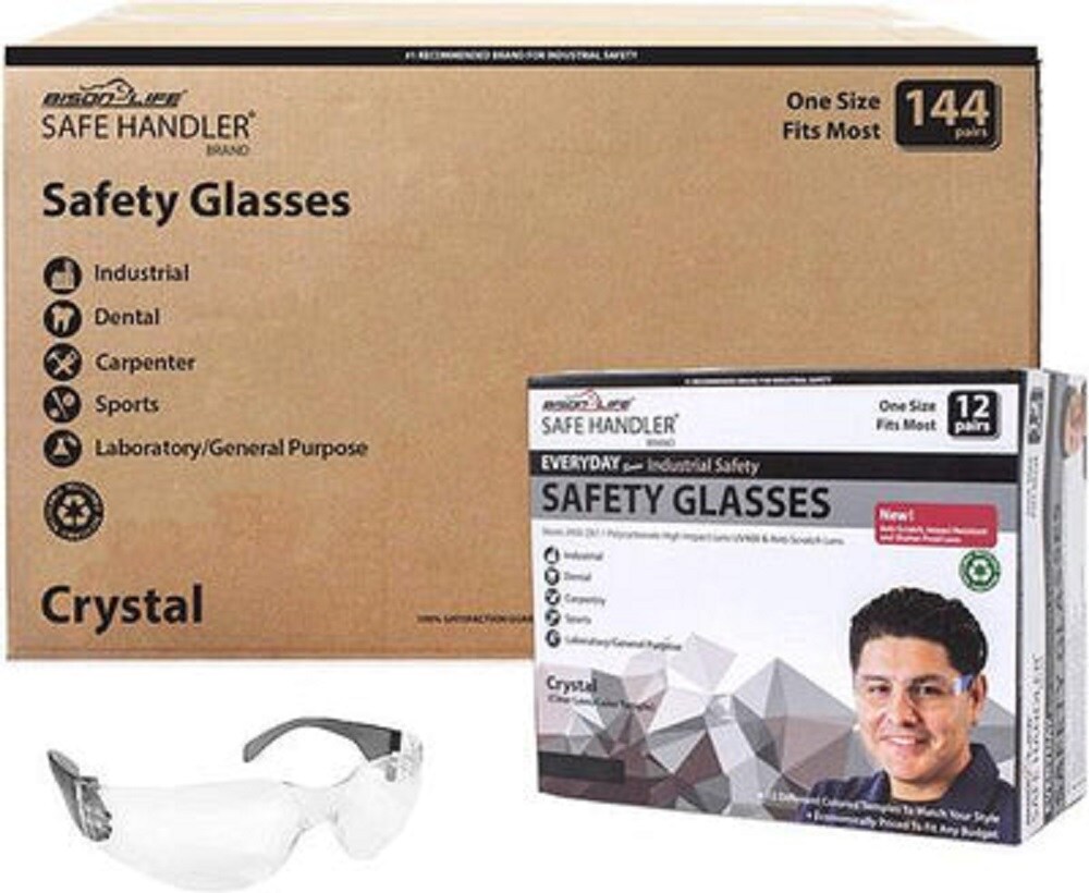 Safe Handler 144 Pack, Crystal Black Temple Clear Lens Polycarbonate