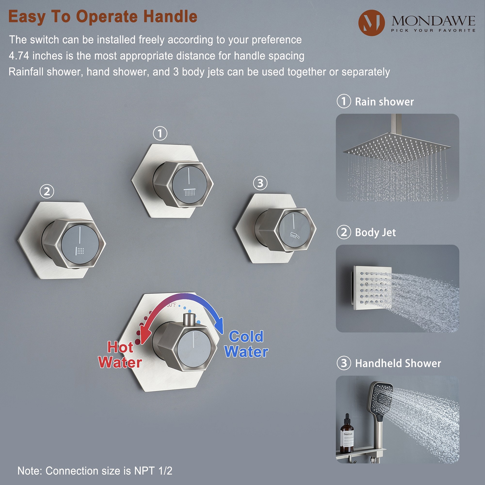 Mondawe MO-DT161MB Showerhead-Bar-Panels - View #4