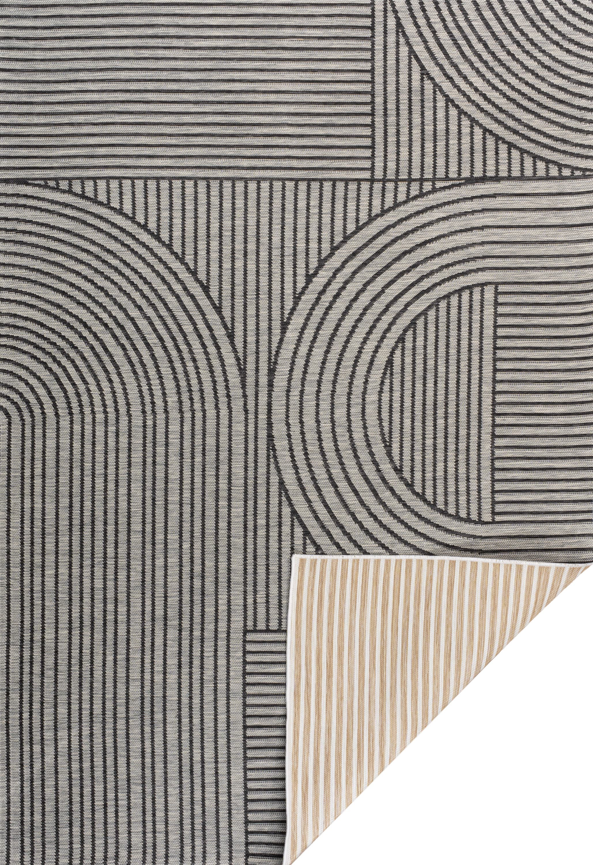 Zephyr Black and Cream Synthetic Stripe Reversible Rug 3' x 5'