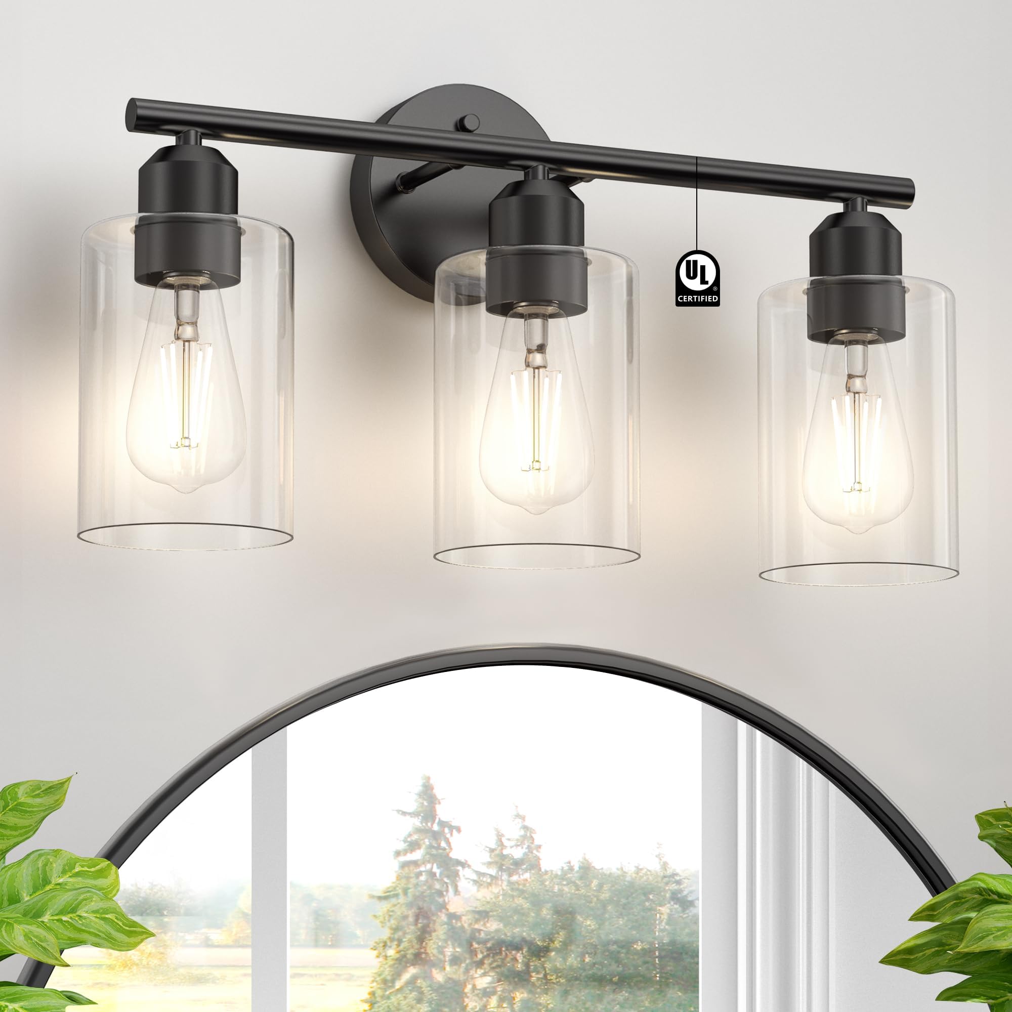 Vrbgify  3 Light Matte Black Bathroom Vanity Light Fixture Over Mirror UL Certified Wall Sconce with Glass Shade E26 Base for Bedroom Living Room