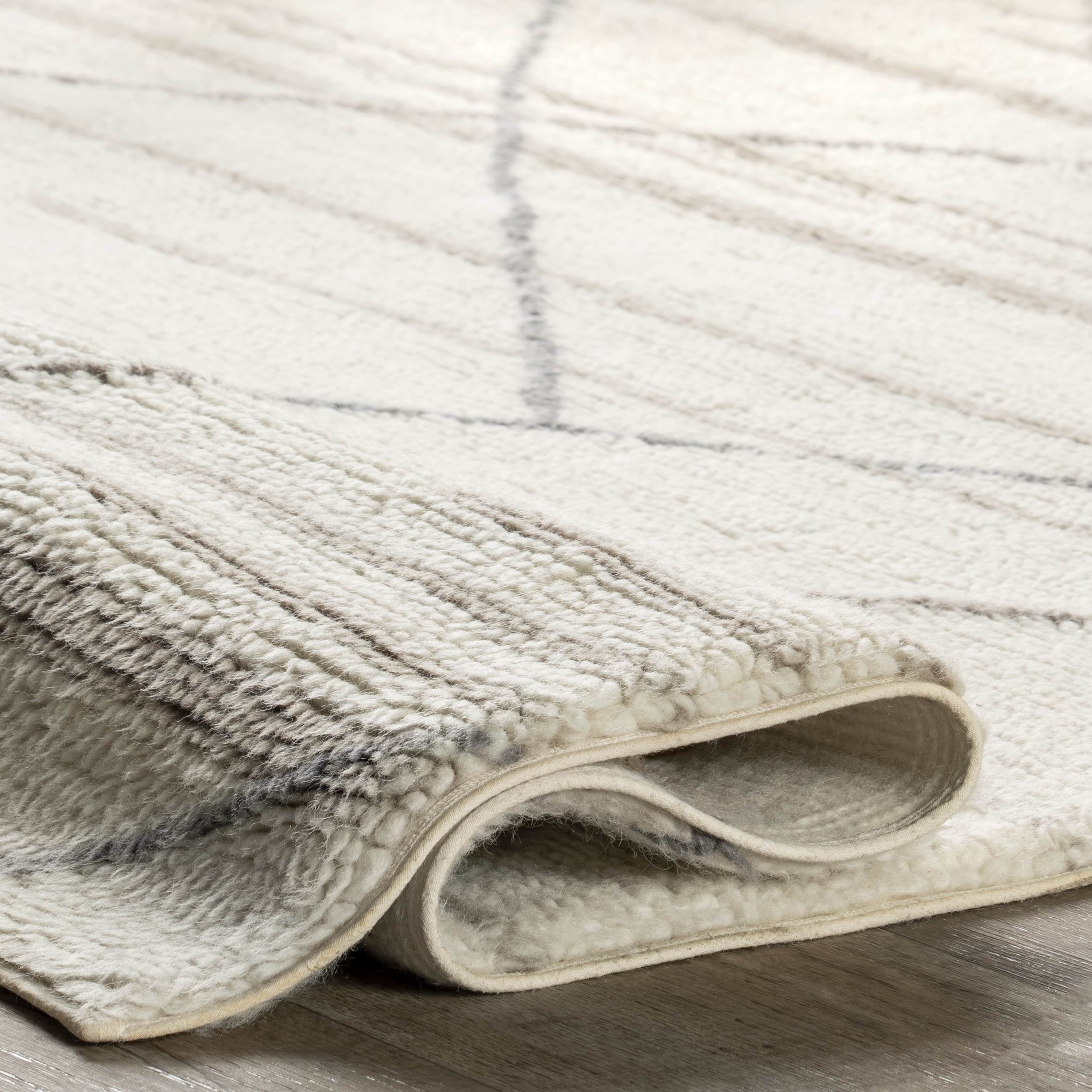 Ivory and Gray Stripe Wool 4' x 6' Washable Area Rug