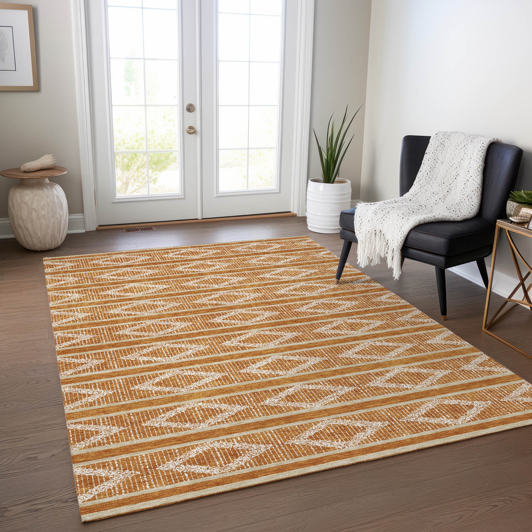 Addison Rugs ACN1029PK3X5 Chantille ACN1029PK 3 x 5 (ft) Polyester Paprika Rectangular Indoor/Outdoor Geometric Machine washable Area rug