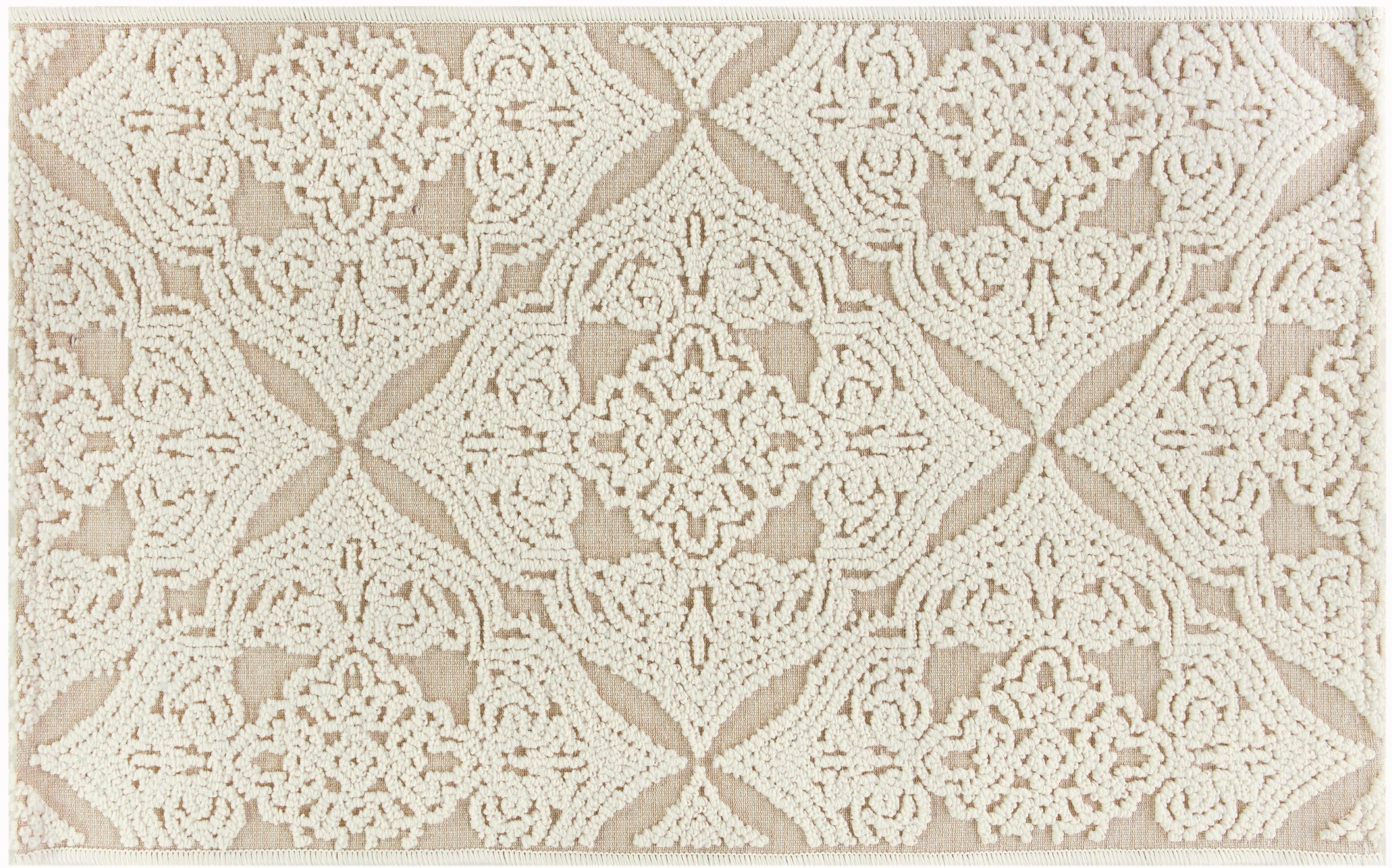 allen + roth 23224 2 x 4 (ft) Polypropylene Natural Ivory Rectangular Indoor Medallion Machine washable Throw rug