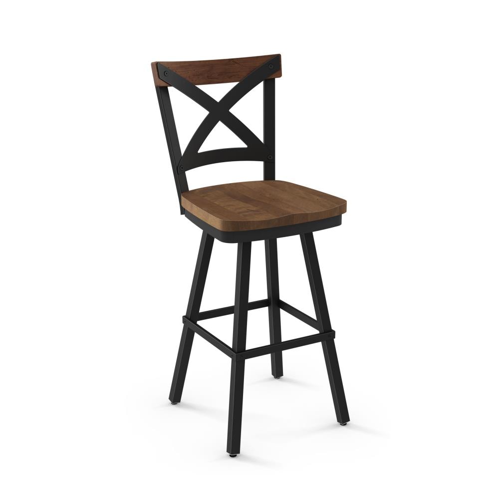 Amisco 41229-30WE/1B2587 Japer Light Brown Distressed Wood / Black Metal 29.38-Inches H Bar height Square seat Swivel Metal Bar Stool and Back