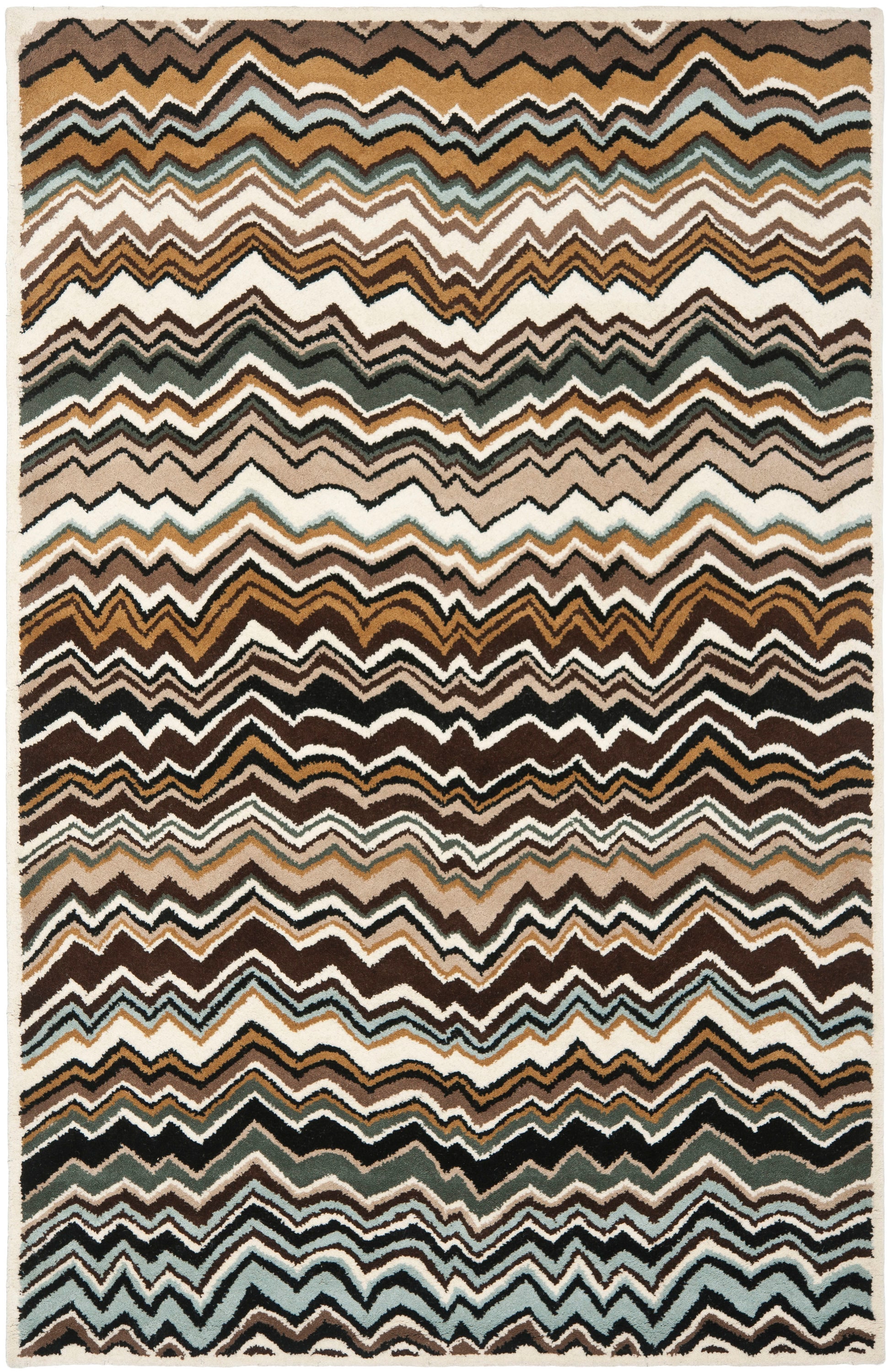Safavieh WYD317A-3 Wyndham Dunham 3 x 5 (ft) Tufted Wool Brown/Multi Rectangular Indoor Chevron Industrial Throw rug