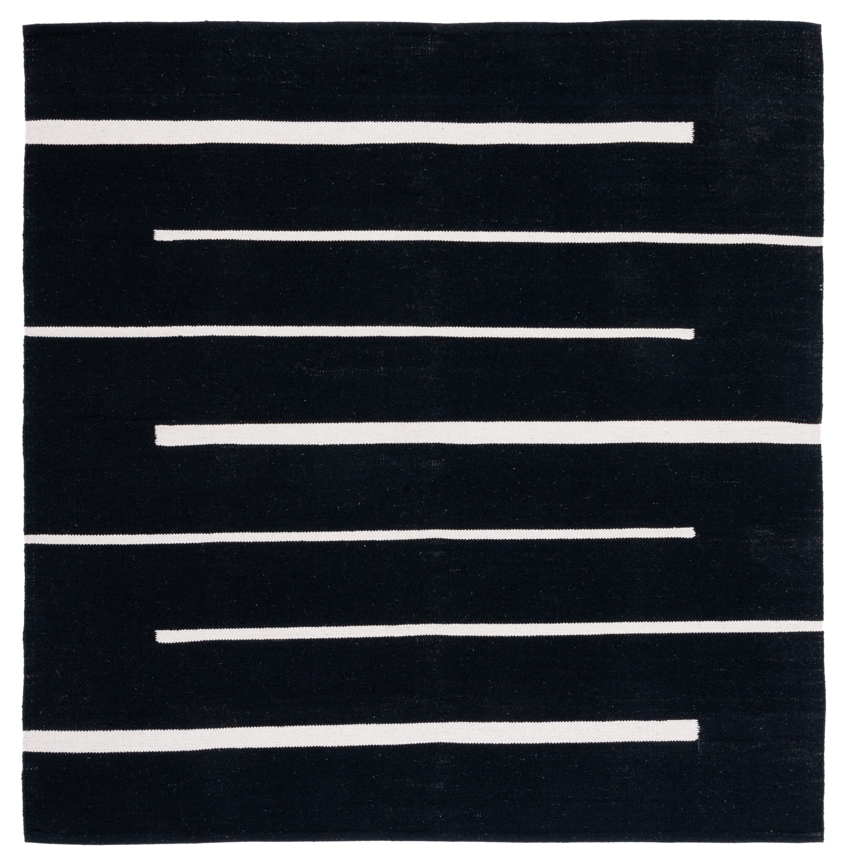 Coastal Charm Handwoven Black and Ivory Cotton 6' Square Rug