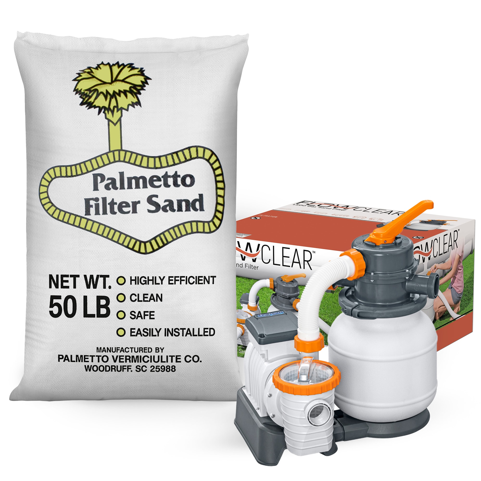 Palmetto Vermiculite Palmetto Filter Sand 50 Pound and Bestway Flowclear 1500 Gallon Sand Filter Pump