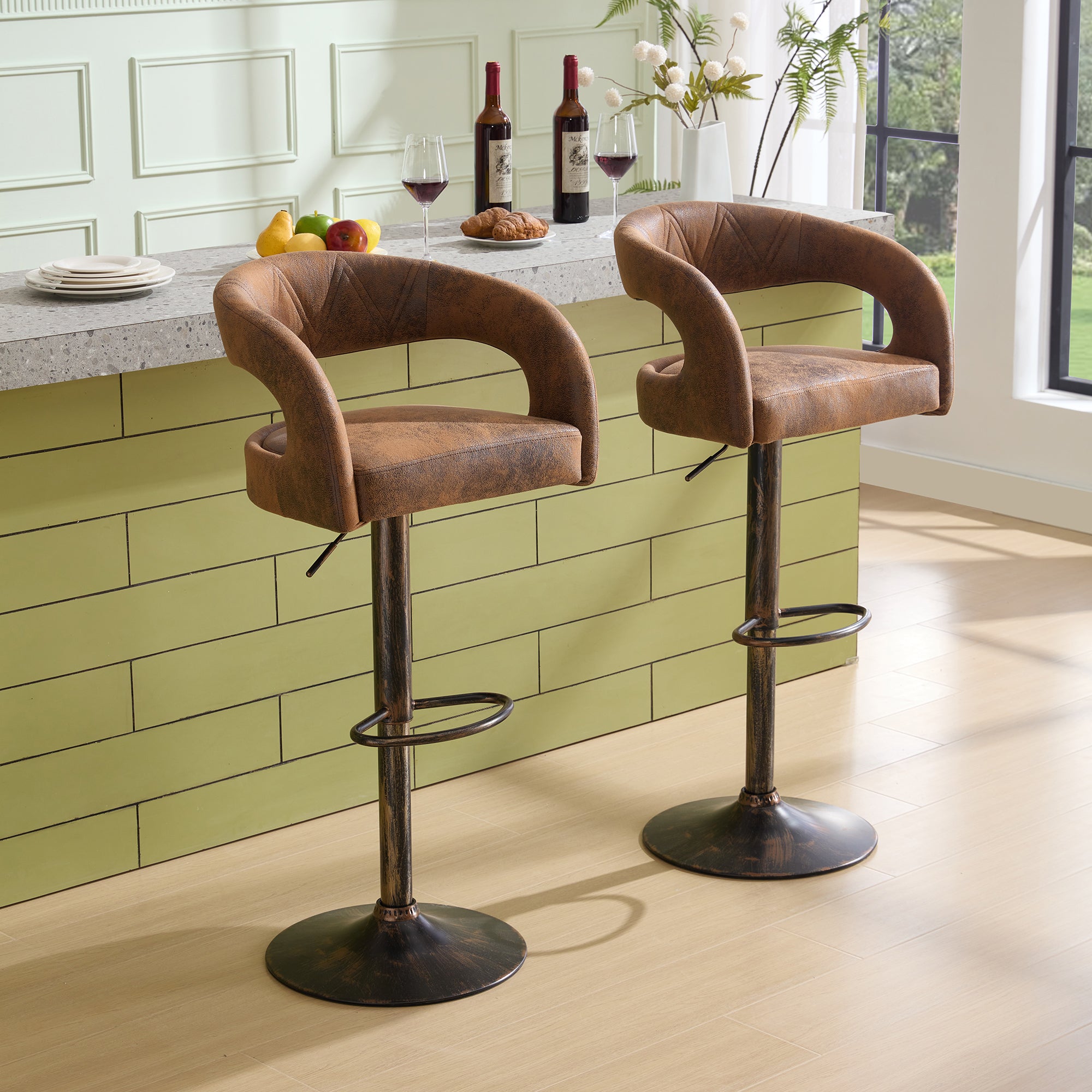 Vecelo LOE-C13-DBRN Swivel Adjustable Height Bar Stools Set of 2