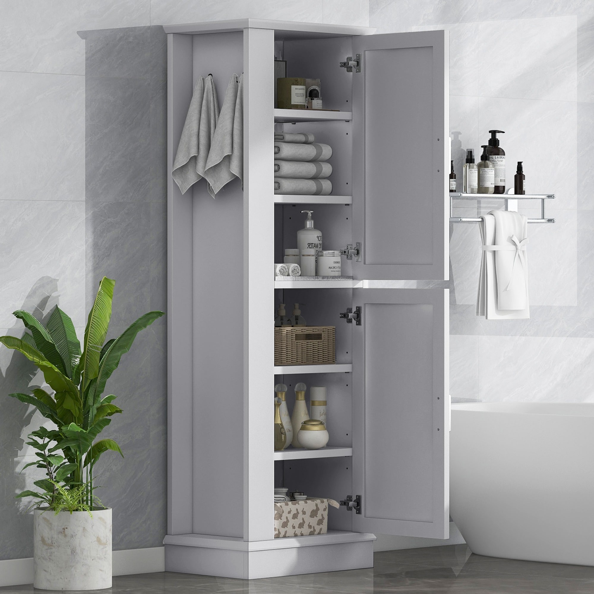 HyperDrop Cart MDF Tall Freestanding Bathroom Storage Cabinet with Hook and Adjustable Shelf