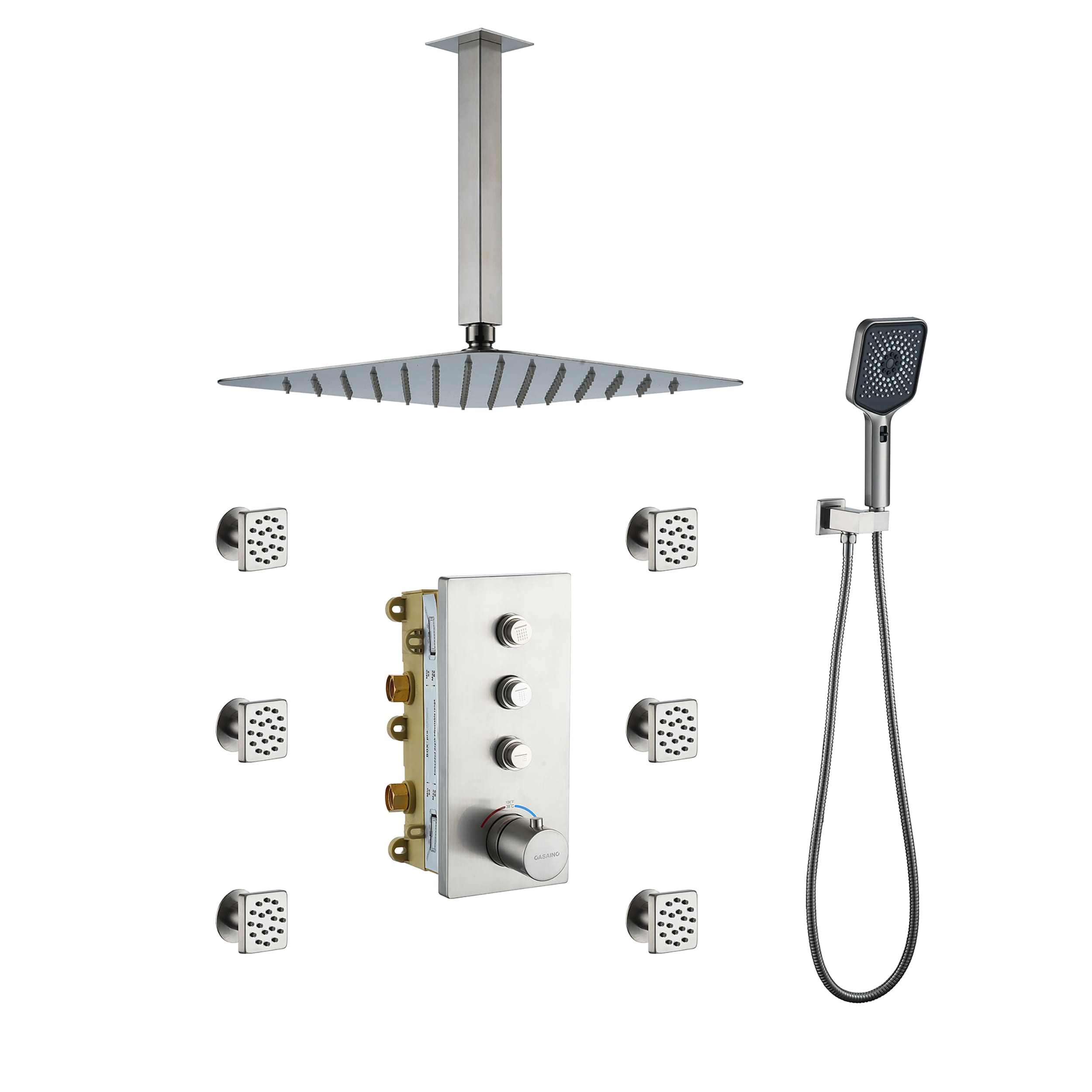 CASAINC CA-102009BV-3 Brushed Nickel 12-in Built-In Shower Faucet System with 3-way Diverter ( Thermostatic Valve Included )