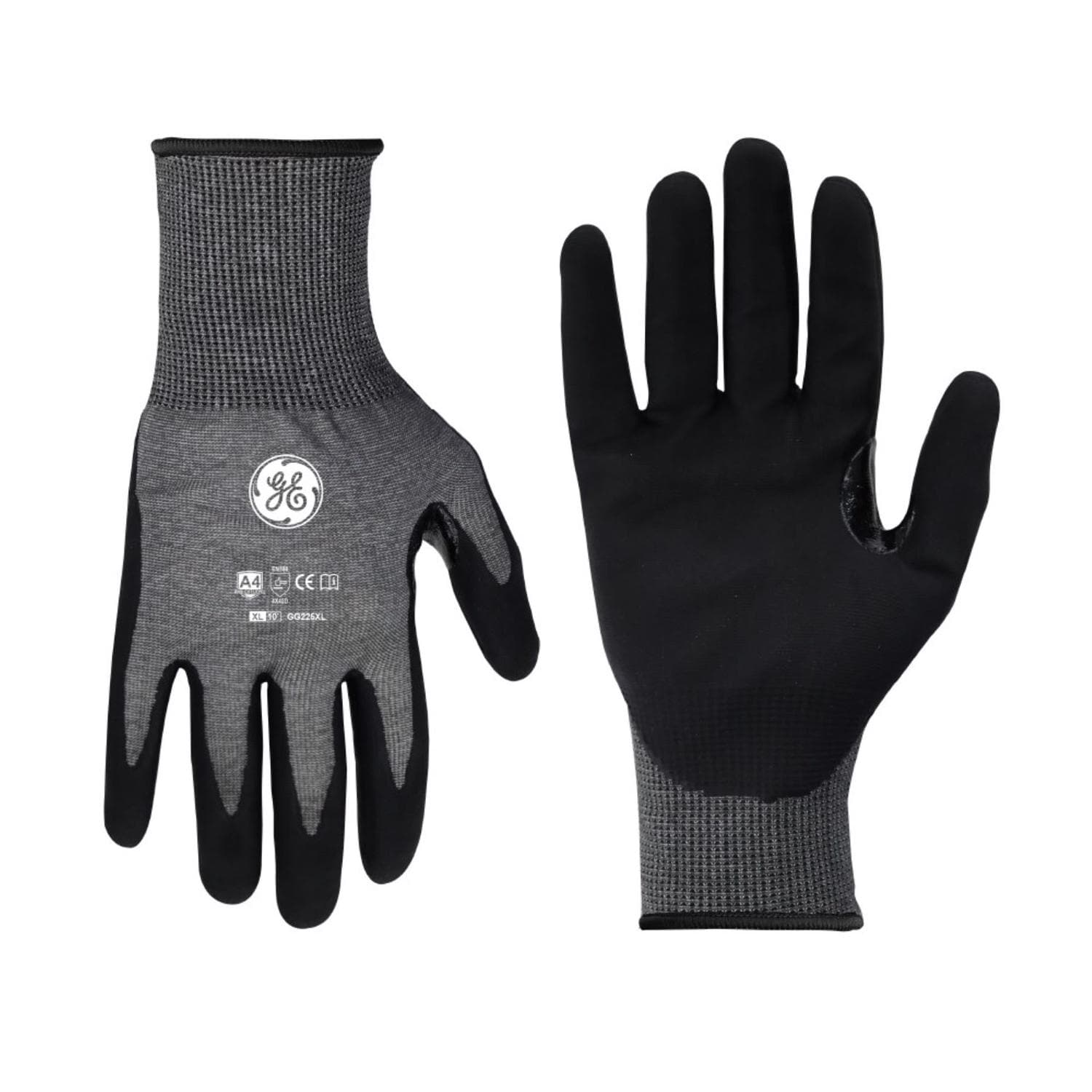 GE neral Electric Unisex Dipped Gloves Black Gray XL 1 pair