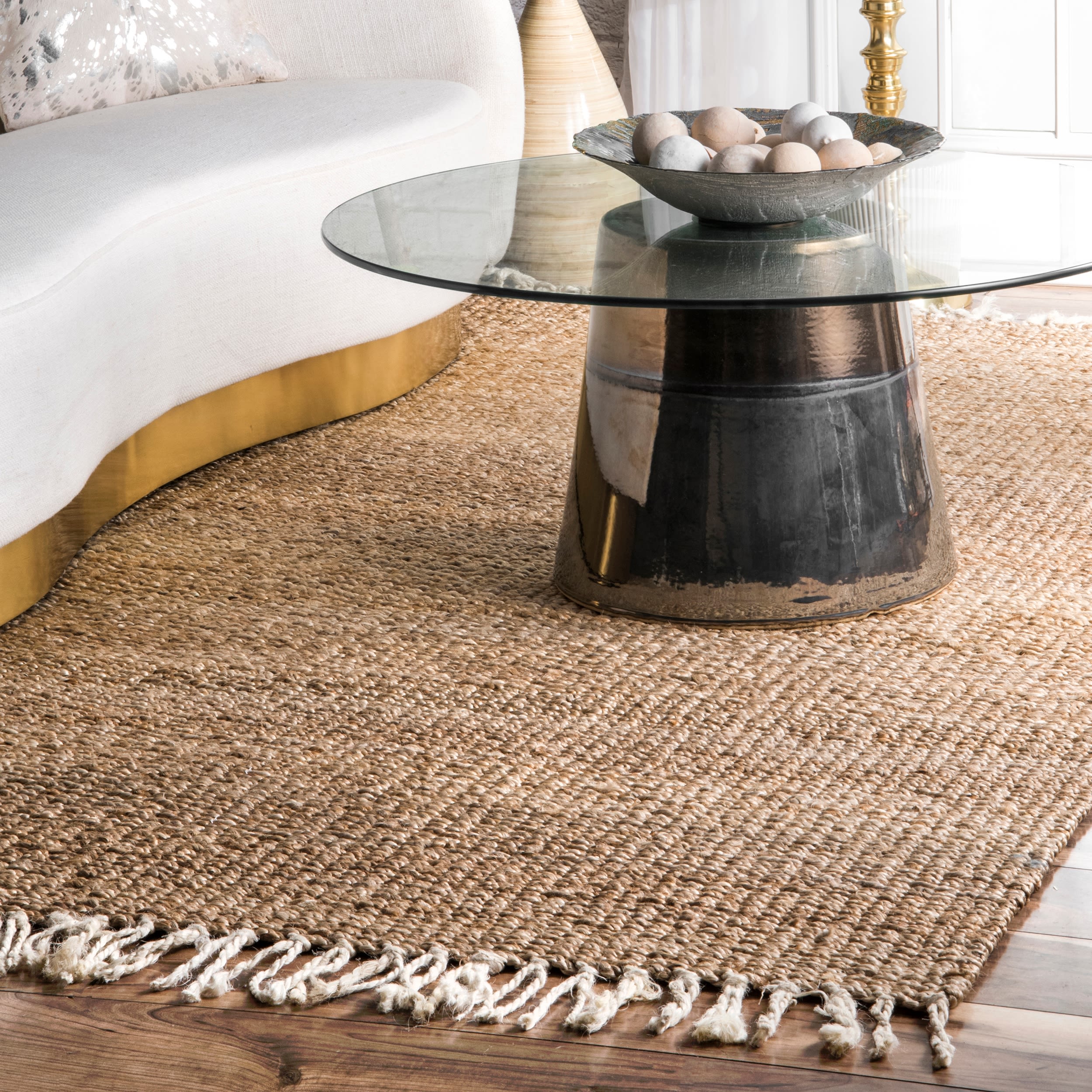 nuLOOM CLAL01B-609 Aloha 6 x 9 (ft) Loomed Jute Natural Rectangular Indoor Solid Farmhouse/Cottage Area rug