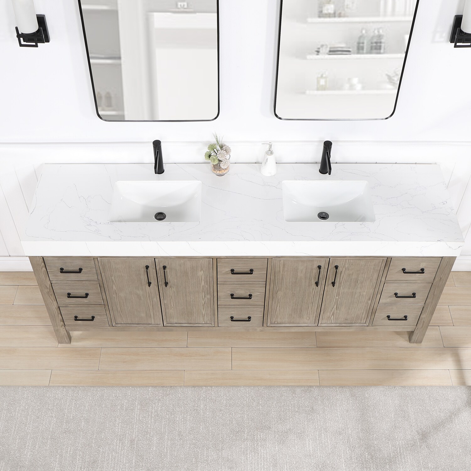 Vinnova León 84-in Fir Wood Grey Finish Undermount Double Sink Bathroom ...