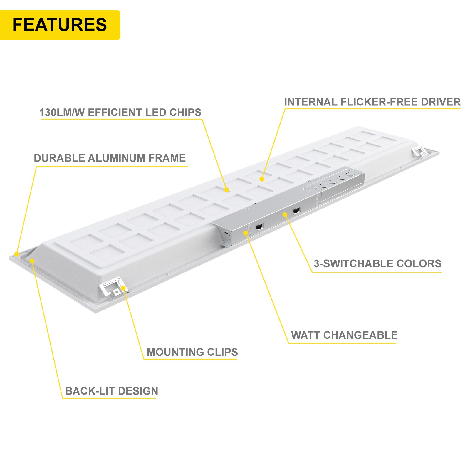 NuWatt 1x4 Dimmable LED Panel Light with Selectable Color and Wattage