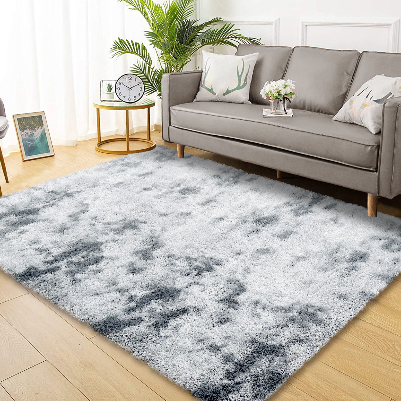 Garvee YXY-LO-PHO-0PW2QS9J 10 x 13 (ft) Polyester Light Gray Rectangular Indoor Solid Mid-Century Modern Area rug